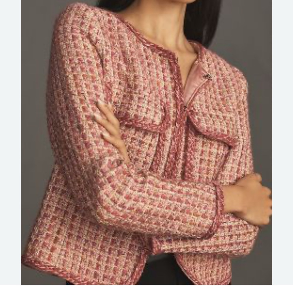 By Anthropologie Slim Tweed Jacket Pink